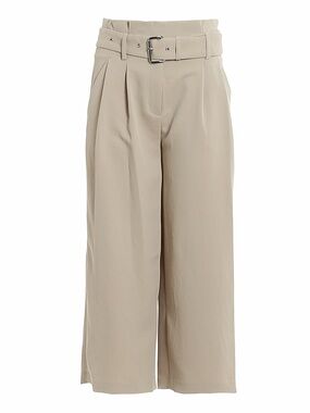 🤍 Michael Kors Quiet Luxury Beige Belted Wide Leg Trouser Cropped Pants Size 8